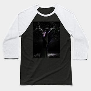 Digital collage and special processing. Hand reaching stars. Monster or great friend. White and black. Baseball T-Shirt